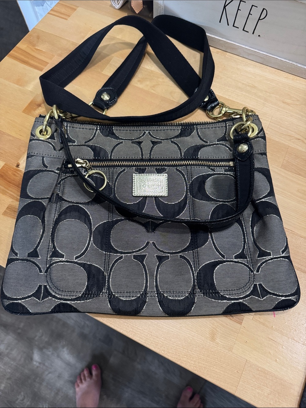 Coach Black and Gray Signature Jacquard Crossbody Bag